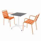 Ensemble table de terrasse stratifié ardoise et 2 fauteuils orange