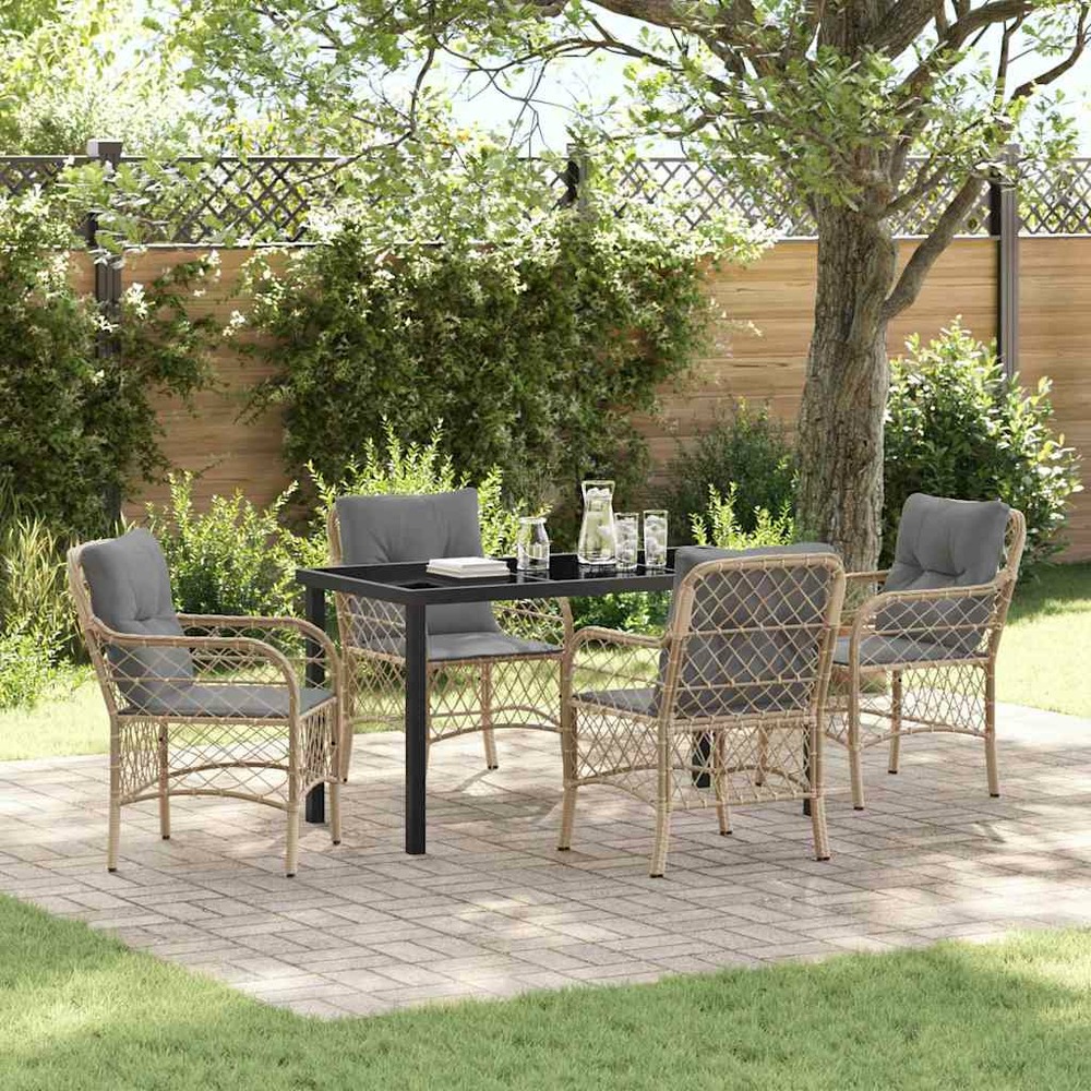 Ensemble de salle à manger pour jardin 5 pcs beige polyrotin
