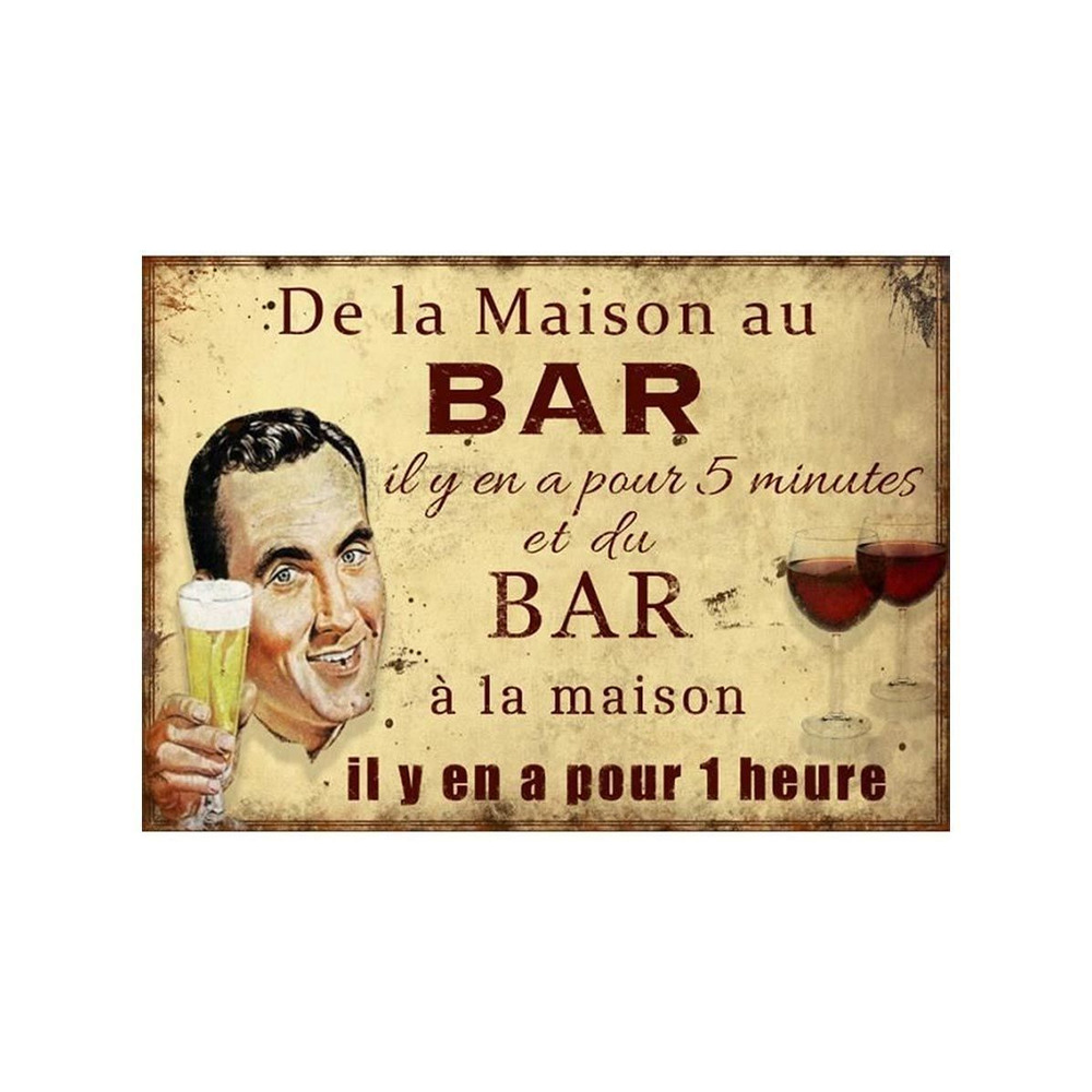 Plaque en métal humour 21 x 15 cm de la maison au bar...