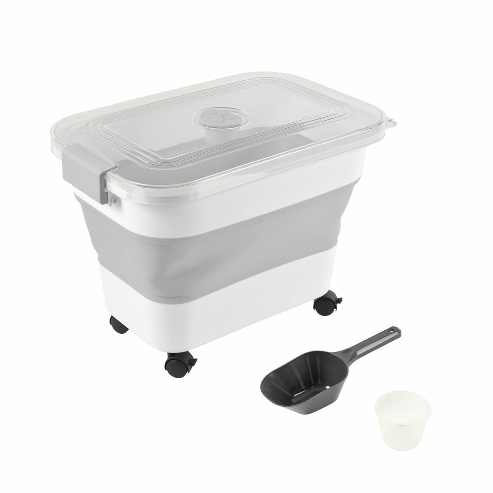 Boite conteneur à croquettes pliable avec roues - blanc