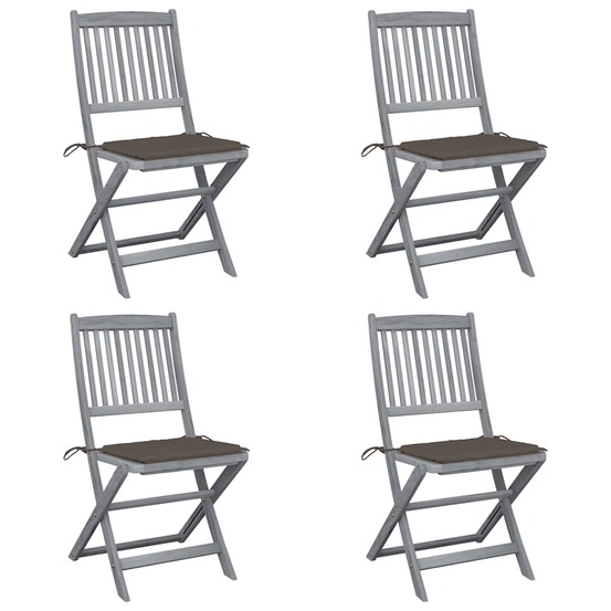 Chaises pliables d'extérieur lot de 4 et coussins bois d'acacia