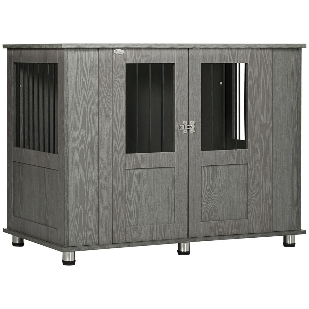 Meuble cage pour chien bois et acier gris 85 x 55 x 75 cm intérieur sécurisé - comfortxl outdoor living