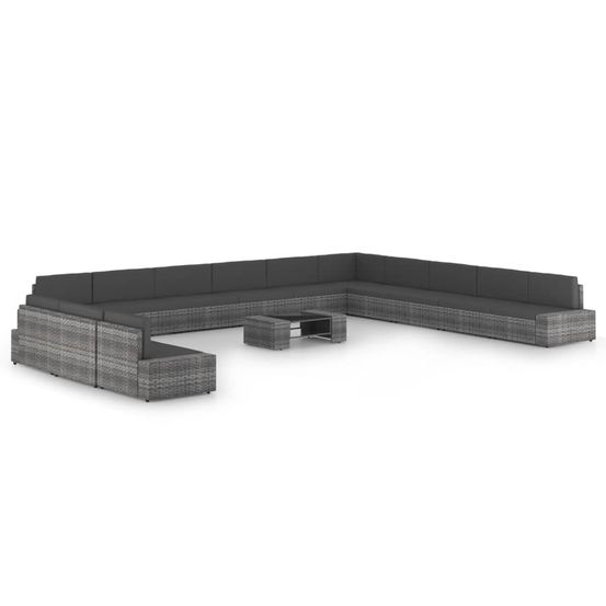 Salon de jardin 14 pcs avec coussins gris résine tressée