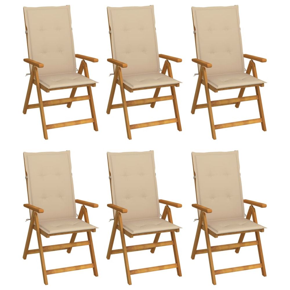 Chaises pliantes 6 pièces avec coussins en bois d'acacia massif