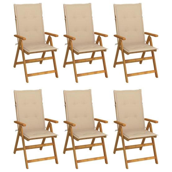 Chaises pliantes 6 pièces avec coussins en bois d'acacia massif