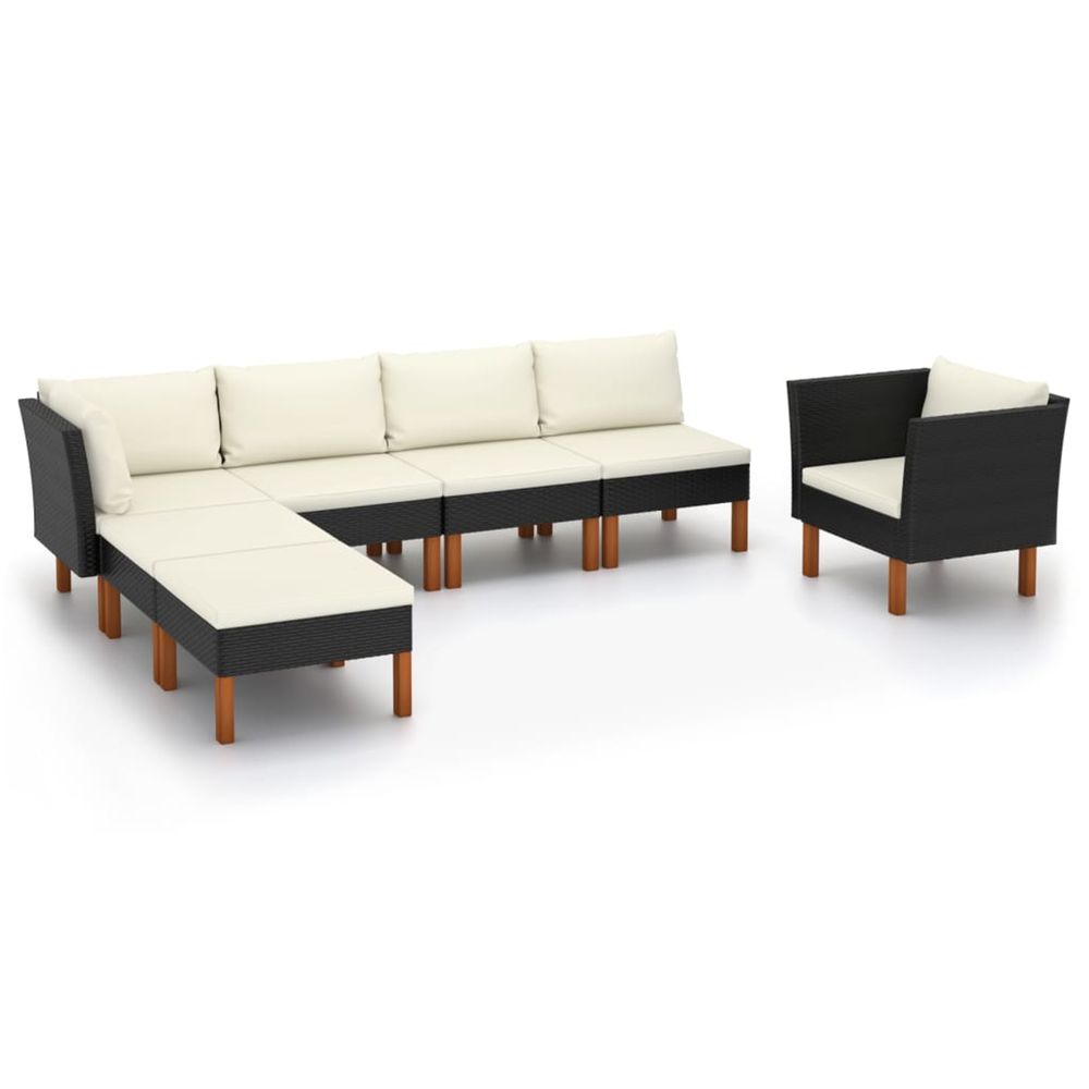 Salon de jardin 7 pcs résine tressée et bois d'eucalyptus noir