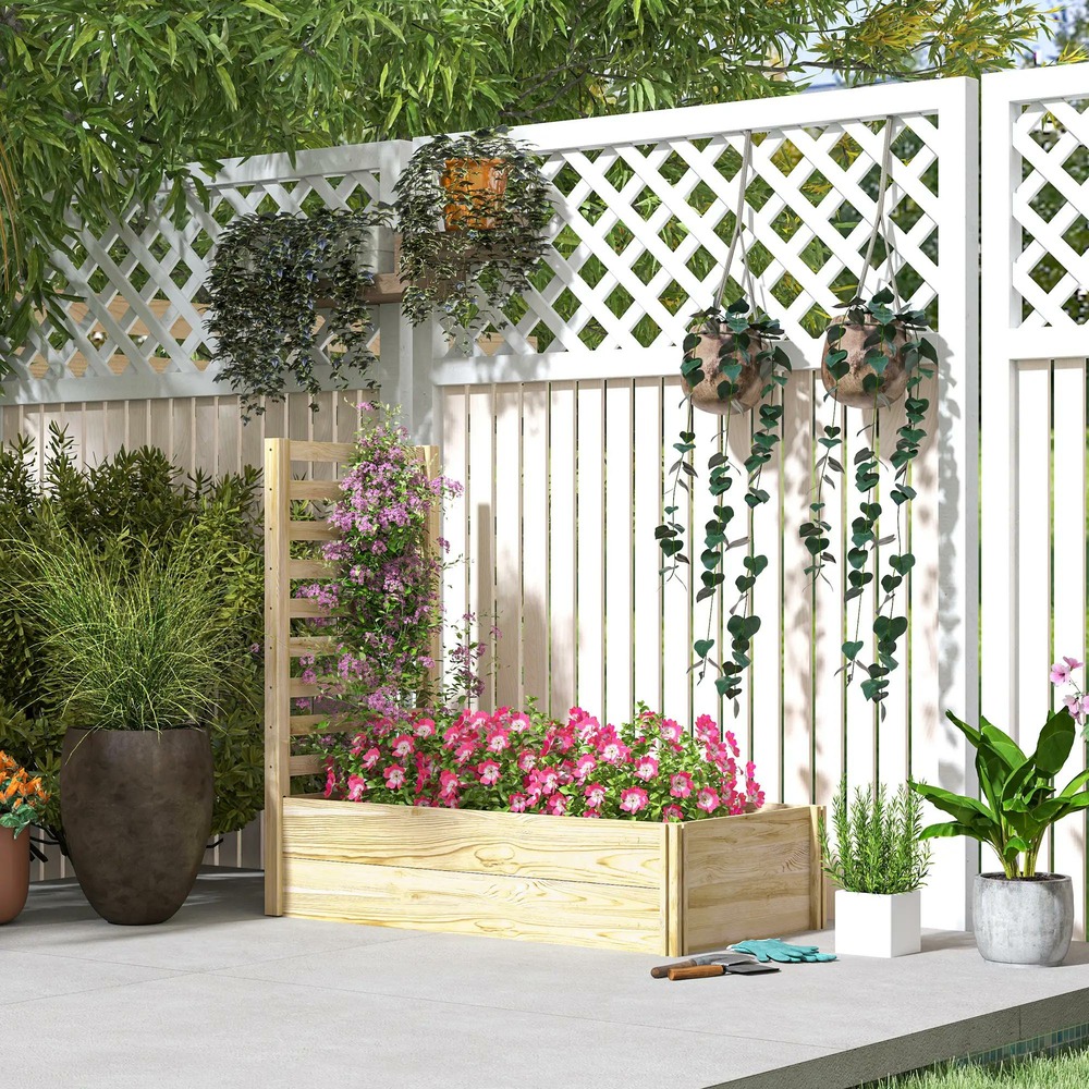 Jardinière avec treillis bac à fleurs jardinière de jardin dim. 115l x 60l x 110h cm effet bois naturel