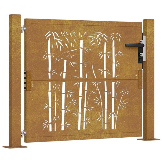 Portail de jardin 100x75 cm en acier corten et bambou
