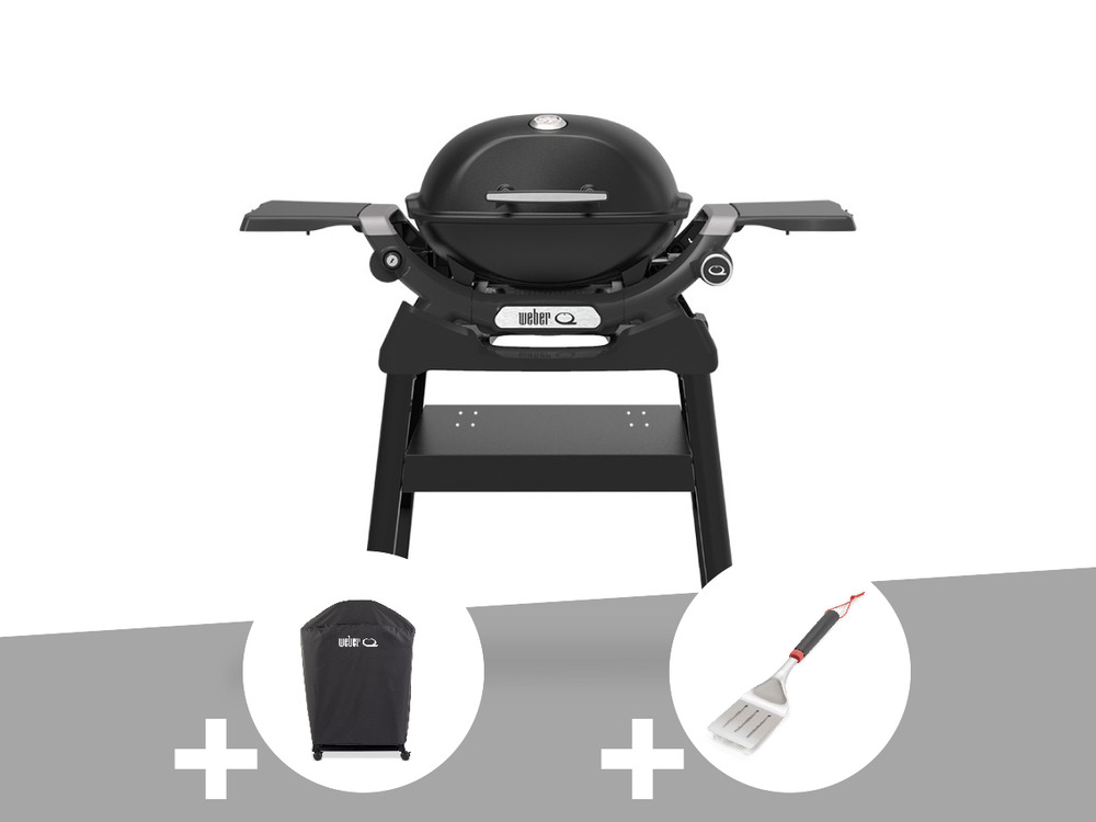 Barbecue à gaz q 1200n noir avec pied + housse + spatule