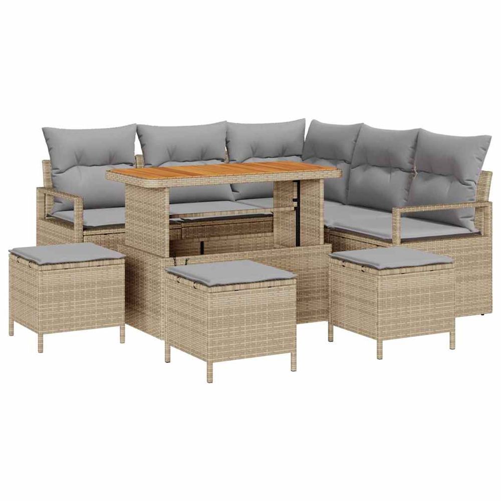 Ensemble de canapé de jardin 9 pc beige polyrotin