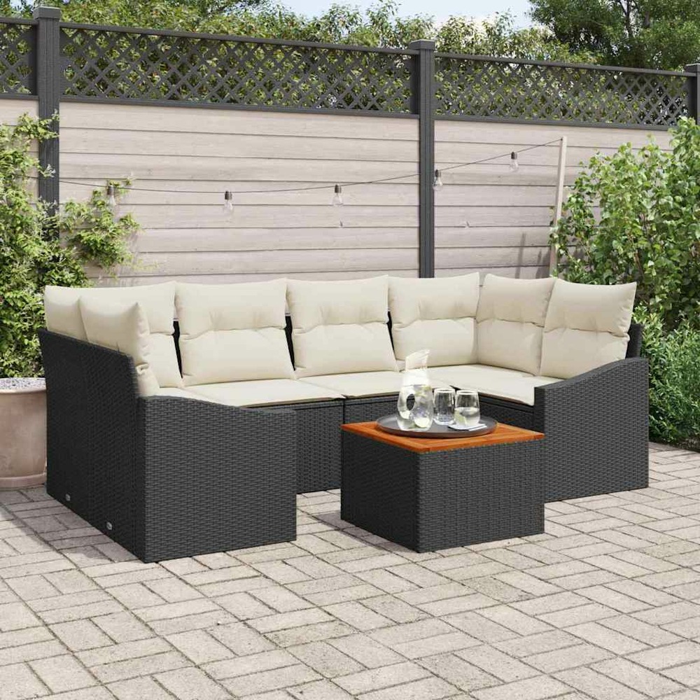 Ensemble de canapé de jardin avec coussin 7 pcs noir polyrotin