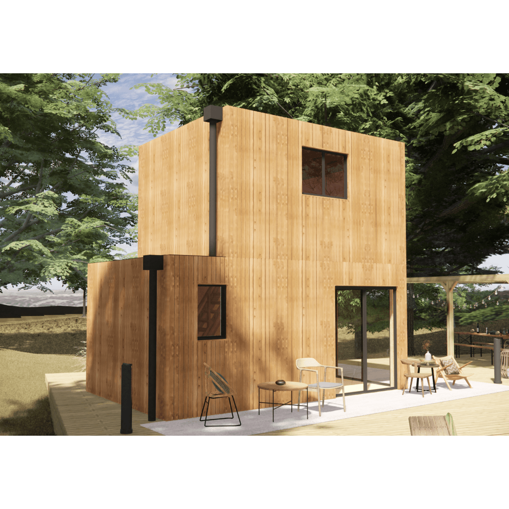 Studio de jardin 4 saisons en bois 5,5 x 3,5 x 2,7 m / isolation re2020 avec mezzanine et terrasse / menuiseries alu k-line