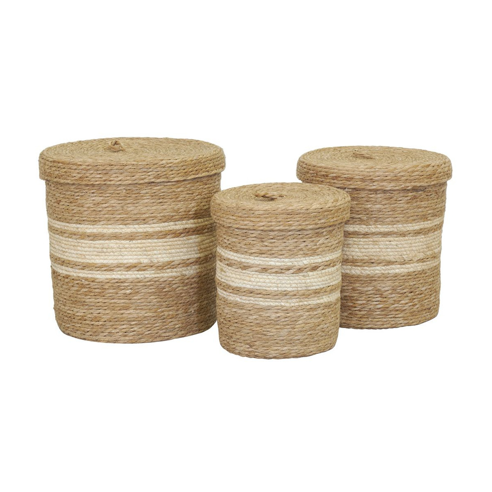 Boîtes de rangement en maïs naturel et blanc (lot de 3)