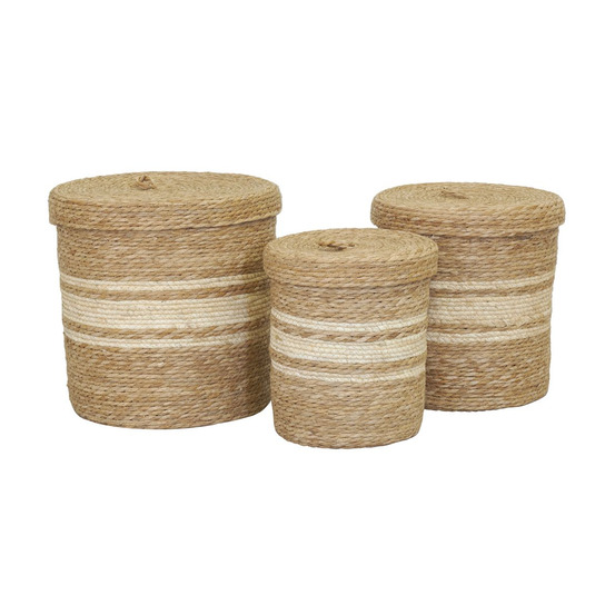 Boîtes de rangement en maïs naturel et blanc (lot de 3)