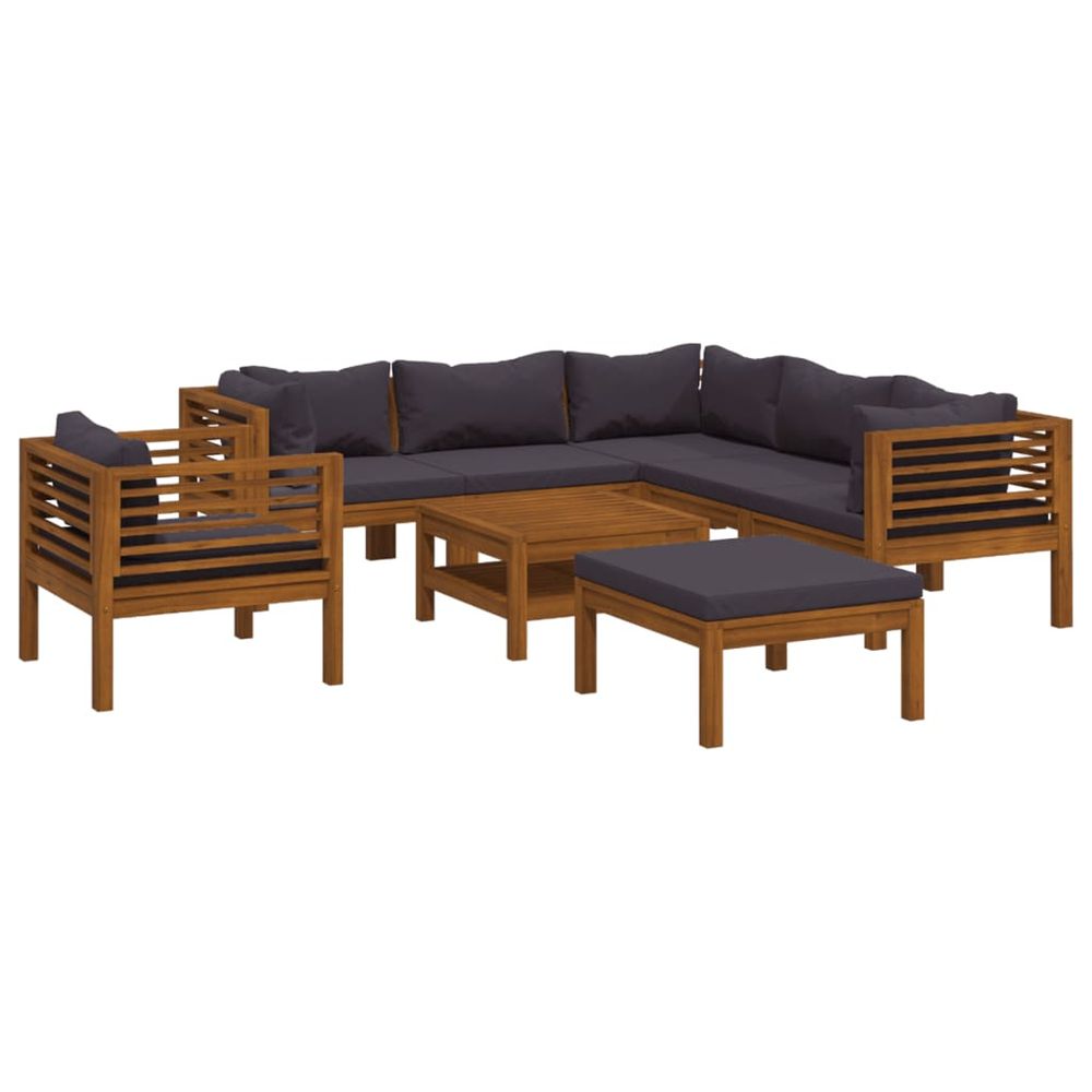 Salon de jardin 8 pcs avec coussin bois d'acacia solide