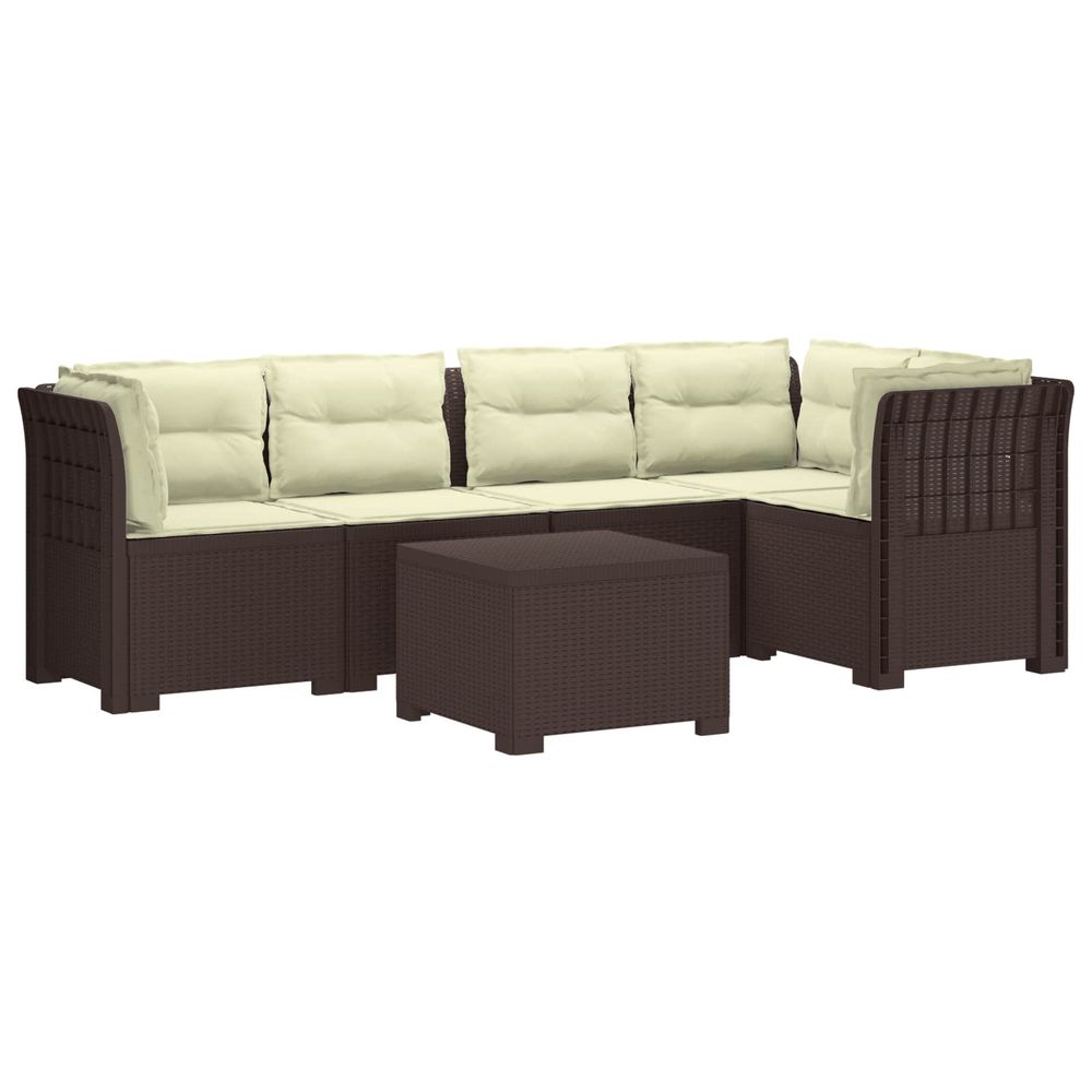 Canapé de jardin 5 places avec coussins aspect rotin pp marron