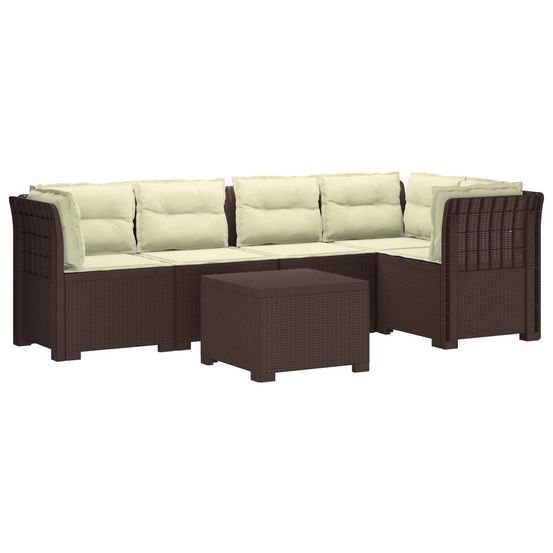 Canapé de jardin 5 places avec coussins aspect rotin pp marron