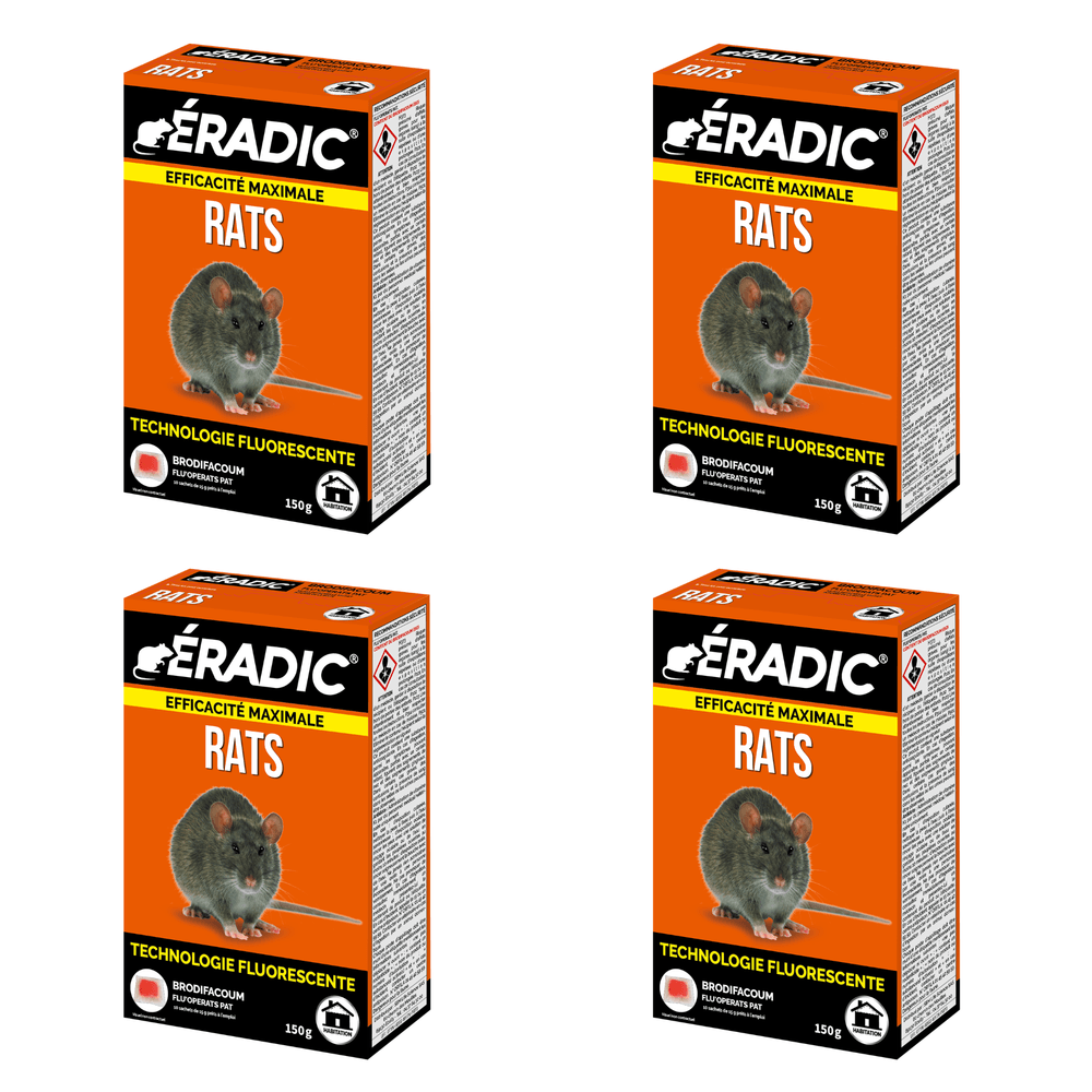 Eradic pâtes fluorescentes - anti rats - efficacité maximale - lieux secs & humides - 4x10 sachets - prêt ã l'emploi erptfluo150x4