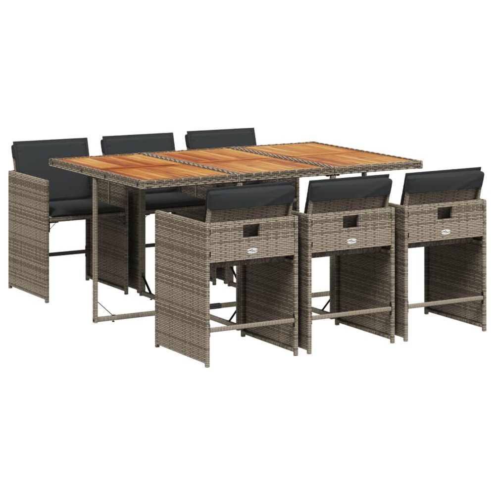 Ensemble à manger de jardin et coussins 7 pcs gris rotin