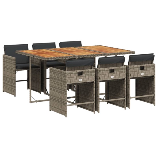 Ensemble à manger de jardin et coussins 7 pcs gris rotin