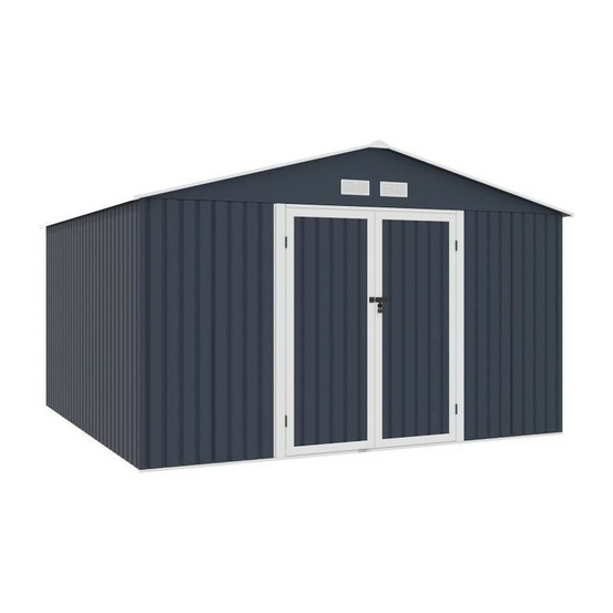 Abri de jardin en métal 10,85 m2 - kit d'ancrage inclus - gris anthracite