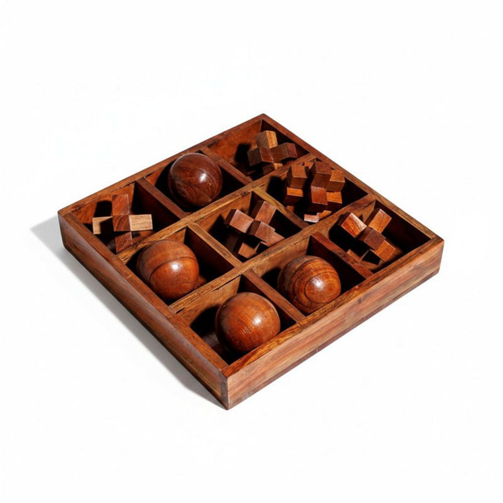 Jeu morpion oxo 3d en bois acacia 23x7x23cm