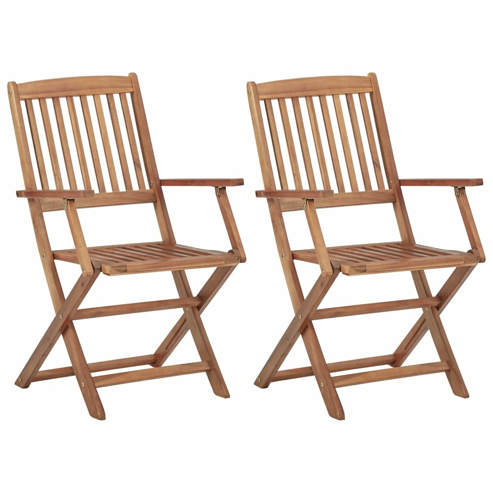 Chaises pliables de jardin lot de 2 avec coussins bois d'acacia