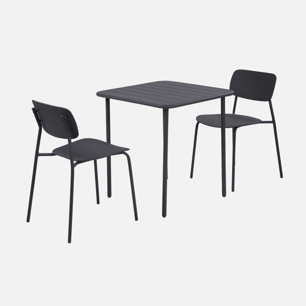 Table de jardin métal + 2 assises, amelia + liva 70 x 70cm