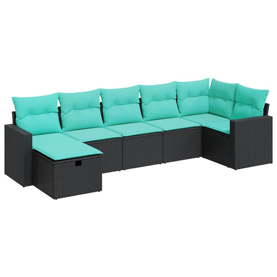 Salon de jardin 7 pcs avec coussins noir résine tressée