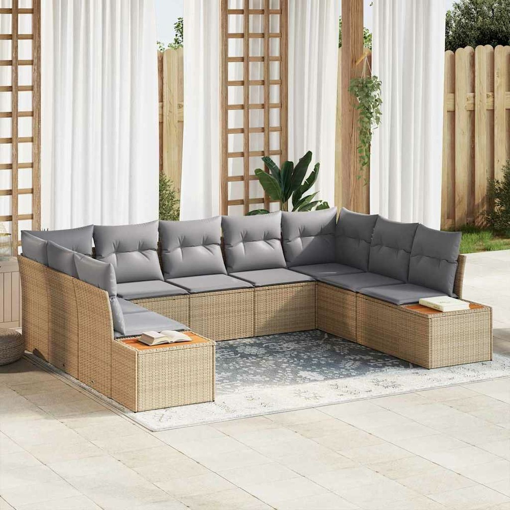 Ensemble de canapé de jardin 9 pcs beige poly rotin