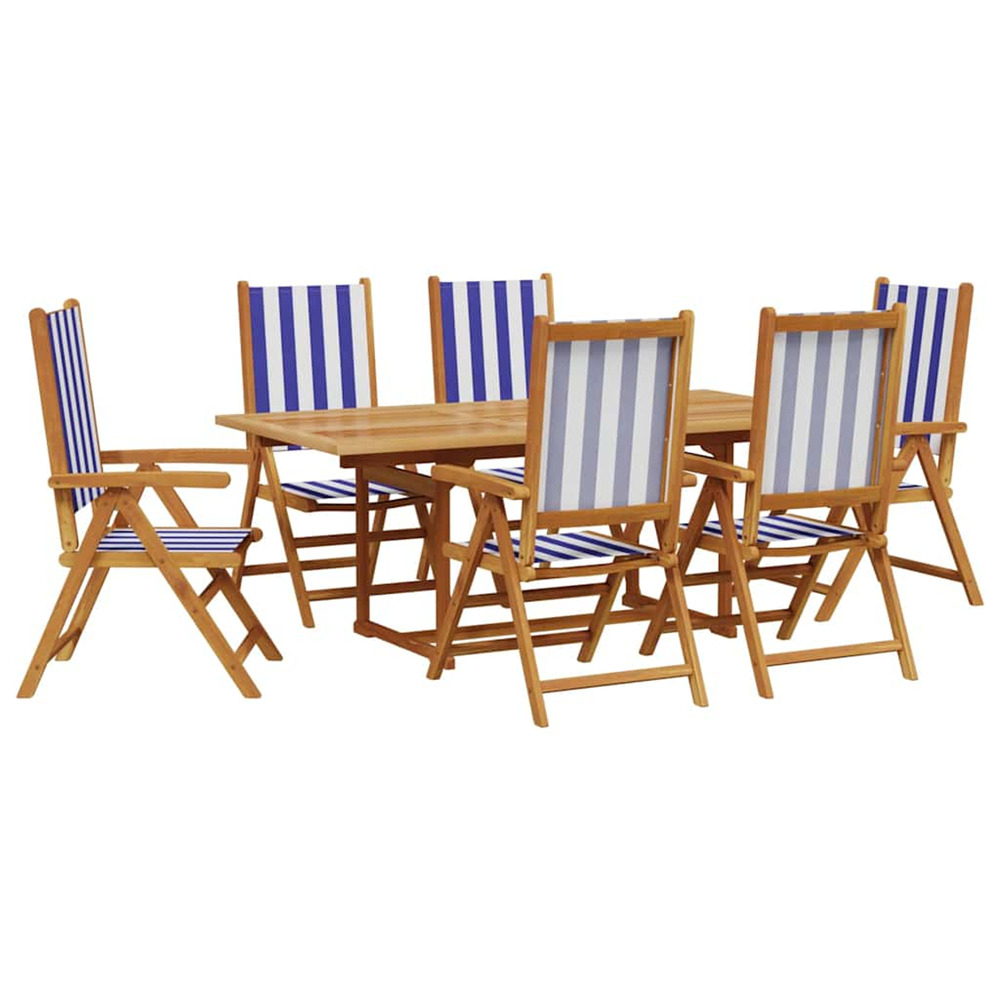 Ensemble à manger de jardin 7 pcs bleu blanc tissu bois massif