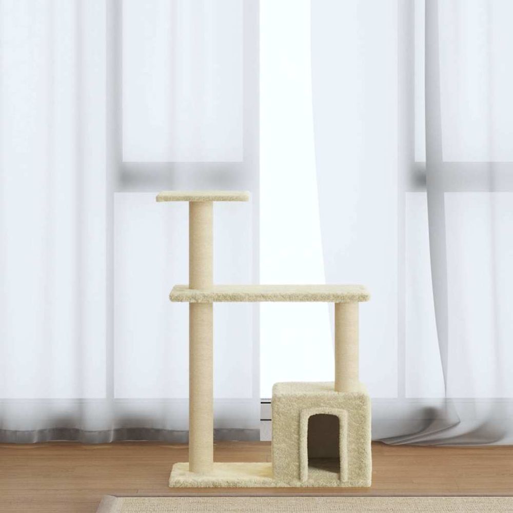 Petit arbre à chat 70 cm avec griffoir en sisal et niche crème