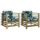 Chaises de jardin avec coussins lot de 2 bois de pin imprégné