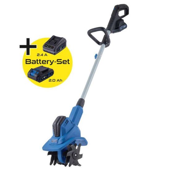 Motobineuse sans fil - bc-mt200-x set s - largeur travail 20 cm - 4 lames - batterie 2.0ah 20v ixes + chargeur 2.4a