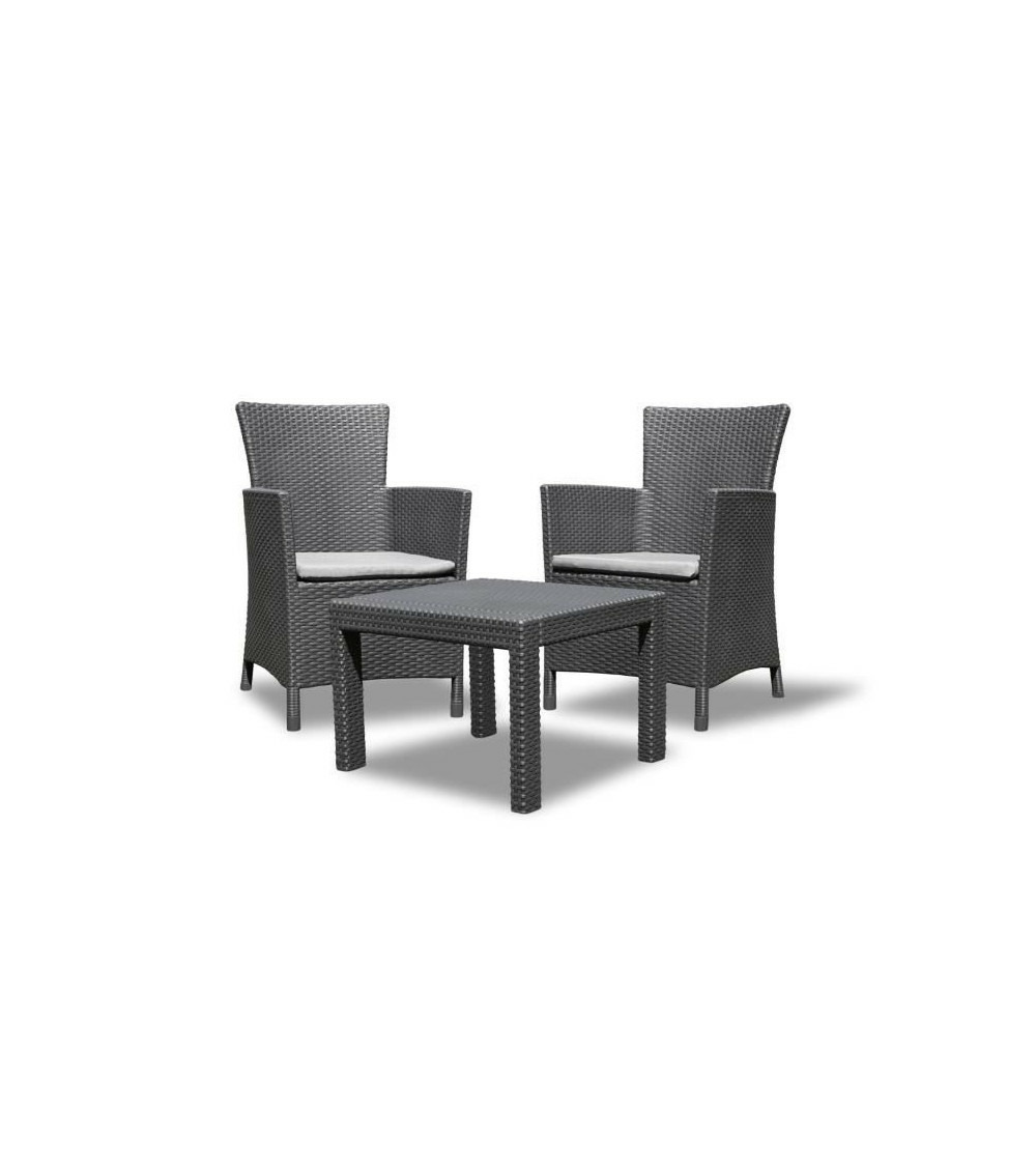 Salon de jardin imitation résine tressée allibert by keter - 2 personnes - gris - rosario