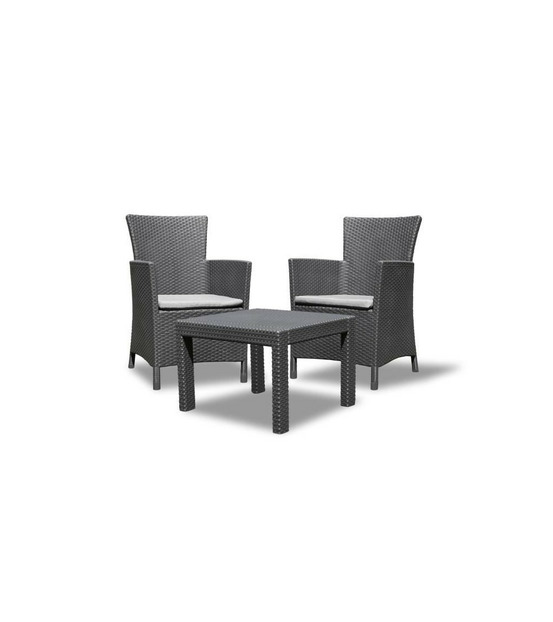 Salon de jardin imitation résine tressée allibert by keter - 2 personnes - gris - rosario