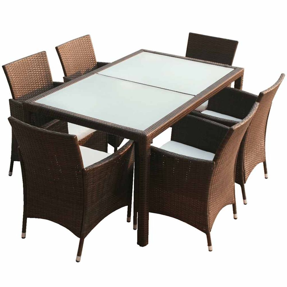 Ensemble à manger d'extérieur 7 pcs et coussins résine tressée