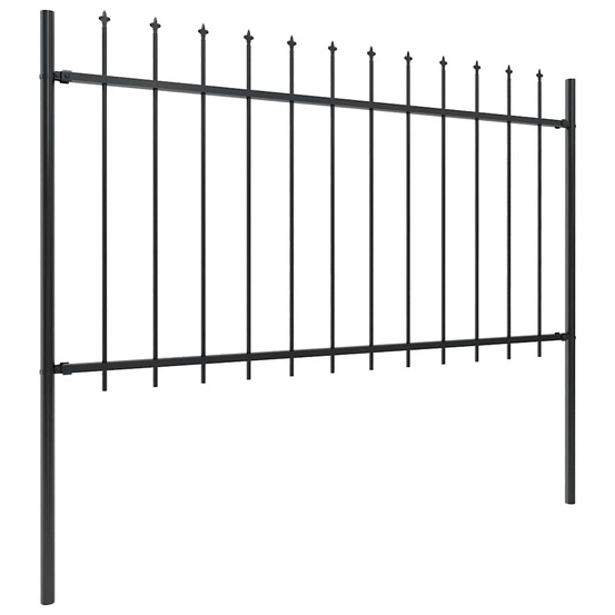 Clôture de jardin avec dessus en forme de lance en acier 537 x 100 cm noir