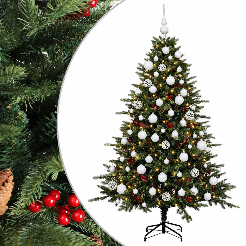 Sapin de noël artificiel avec boules 180 cm 300 led blanc chaud