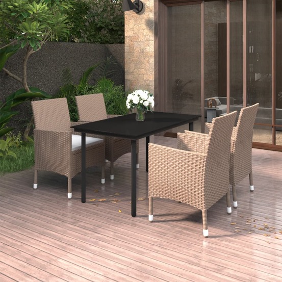 Ensemble à manger de jardin coussins 5 pcs résine tressée verre