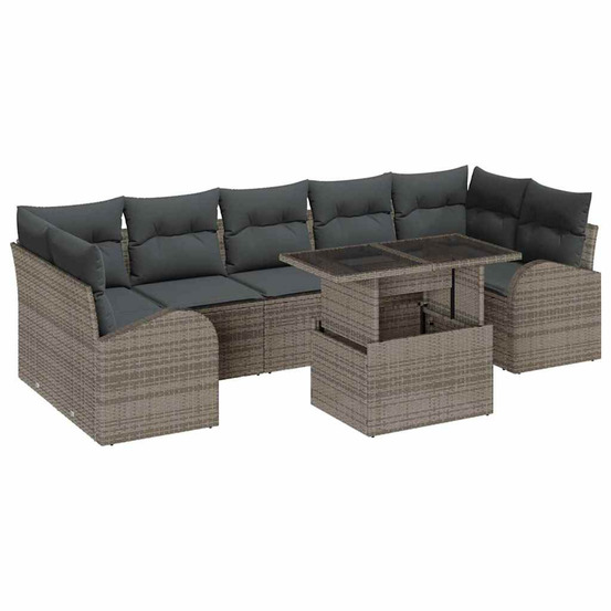 Ensemble de canapé de jardin 8 pcs gris poly rattan