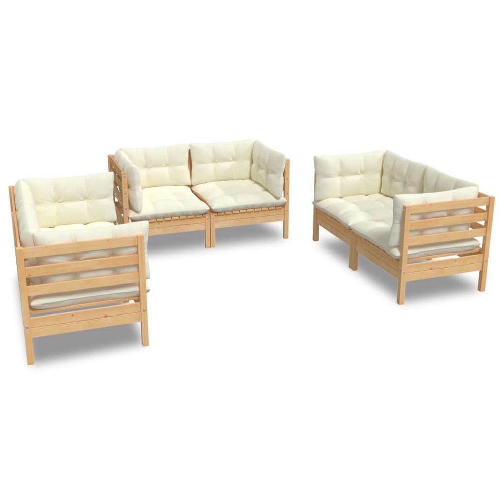 Salon de jardin 6 pcs avec coussins crème bois de pin massif
