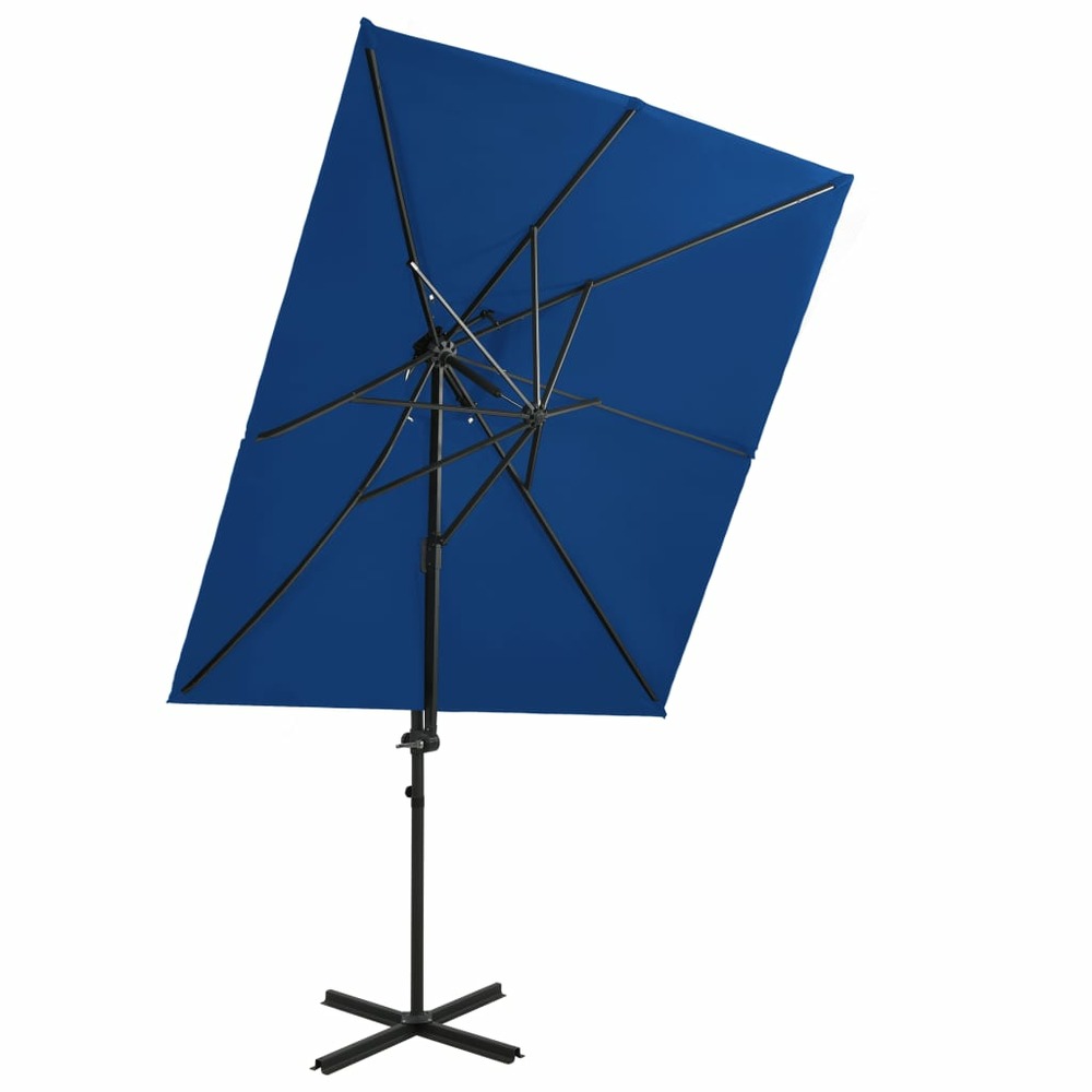 Parasol déporté à double toit 250 x 250 cm bleu