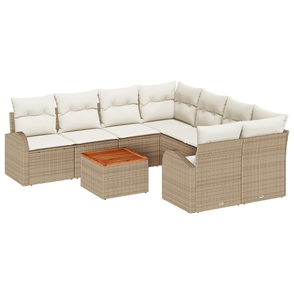 Ensemble de canapés 9 pièces de jardin avec coussins beige poly rattan acacia