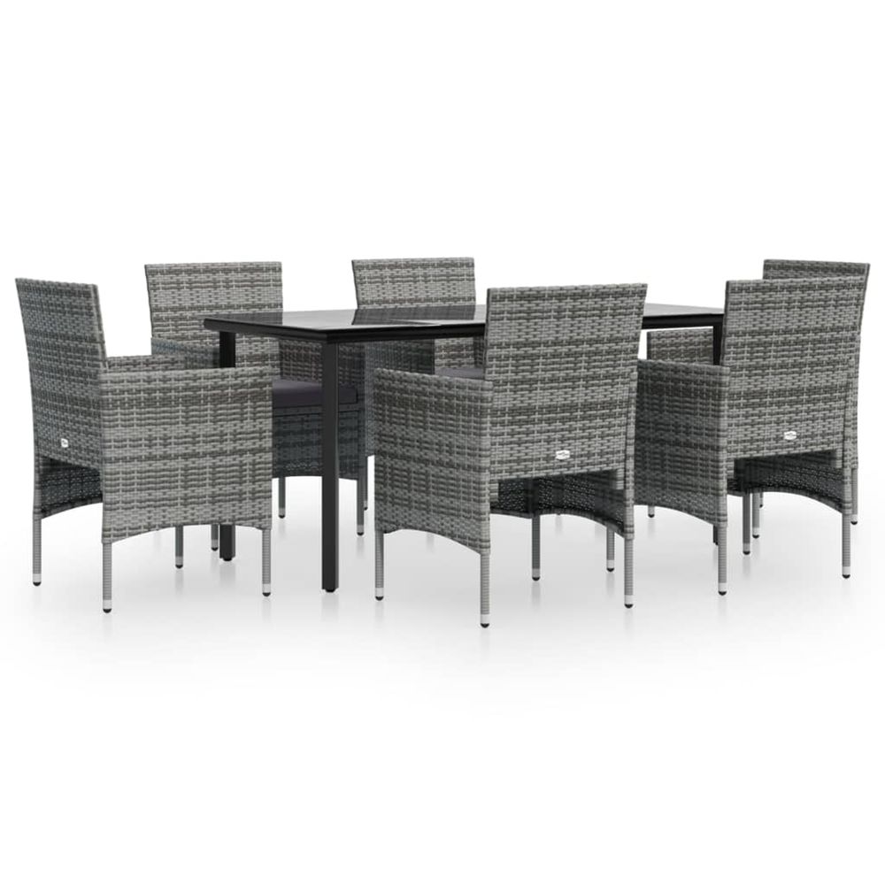 Ensemble à manger de jardin coussins 7pcs gris et noir