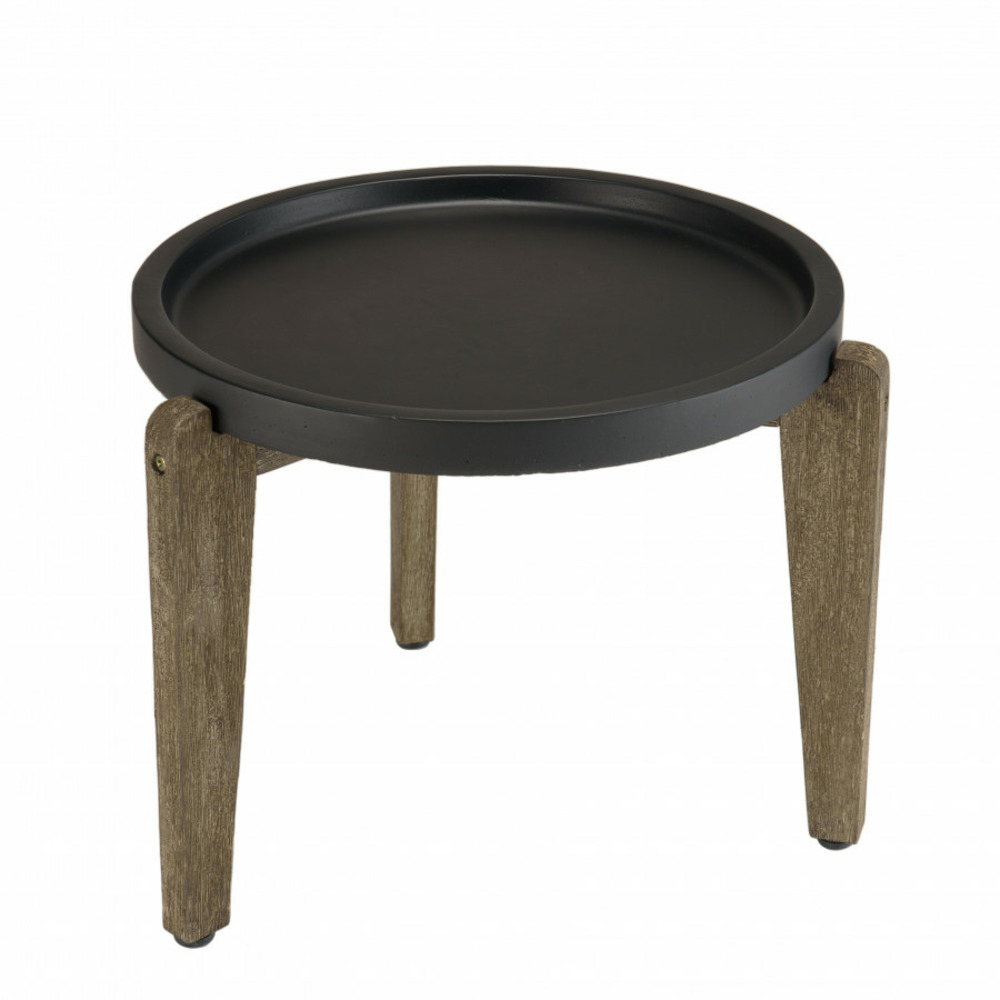 Table d’appoint 55x52cm plateau béton noir mat pieds acacia