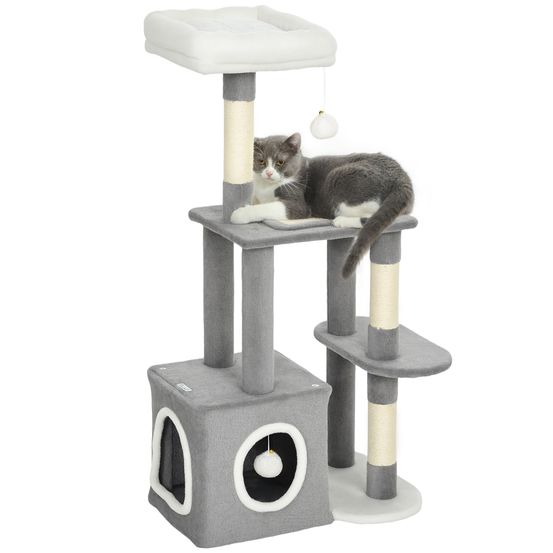 Arbre à chat bois peluche intérieur centre d'activités 55x40x107cm gris