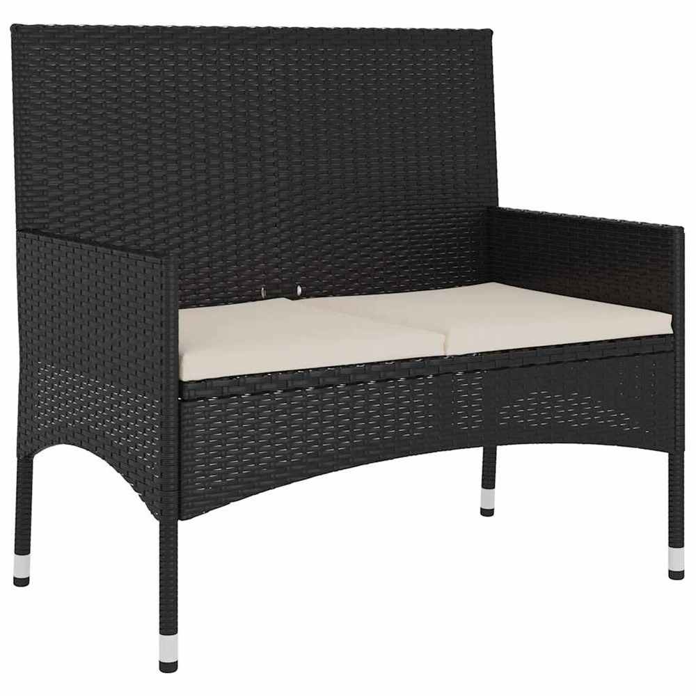 Banc de jardin à 2 places avec coussins noir résine tressée