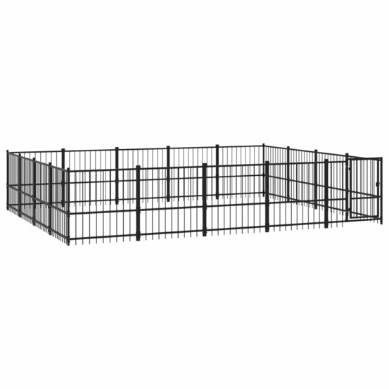 Chenil cage enclos pac animaux d'extérieur pour chiens acier 18,82 m² noir