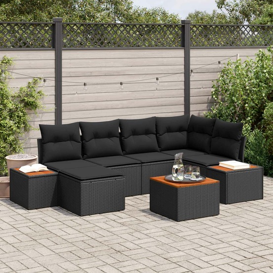 Ensemble de canapé de jardin avec coussin 7 pcs noir polyrotin
